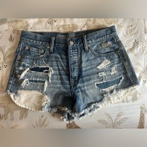 American Eagle Outfitters Blue Jean Shorts with Distressed Raw Hem